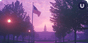 A view of the American flag and a tree-lined boulevard in front of a governmental building