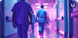 A group of 3 doctors walk down a hospital hallway