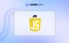 The UserWay banner and logo float on a light blue background above the JavaScript logo in yellow