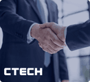 Two people shaking hands. the CTECH logo on the bottom left.