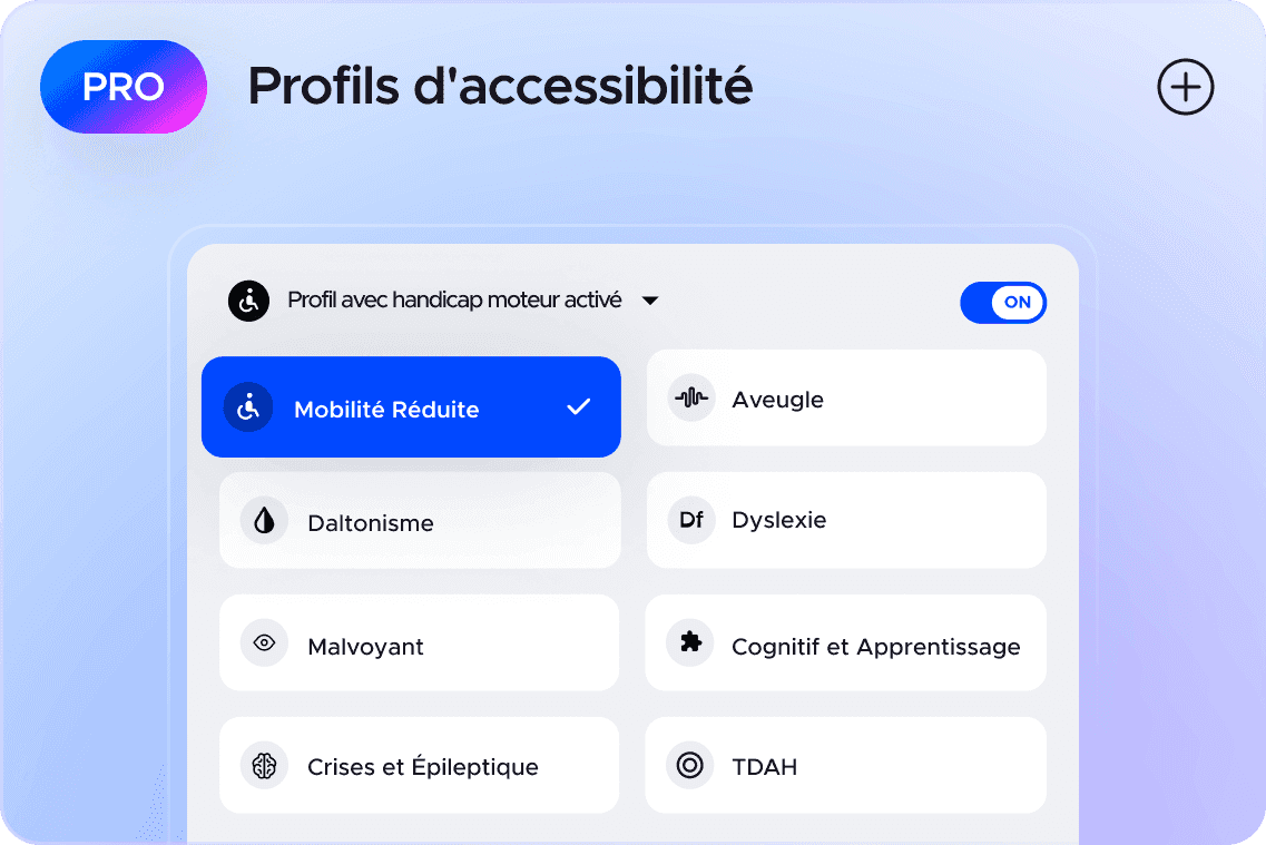 Profils d'accessibilité du widget Pro de UserWay