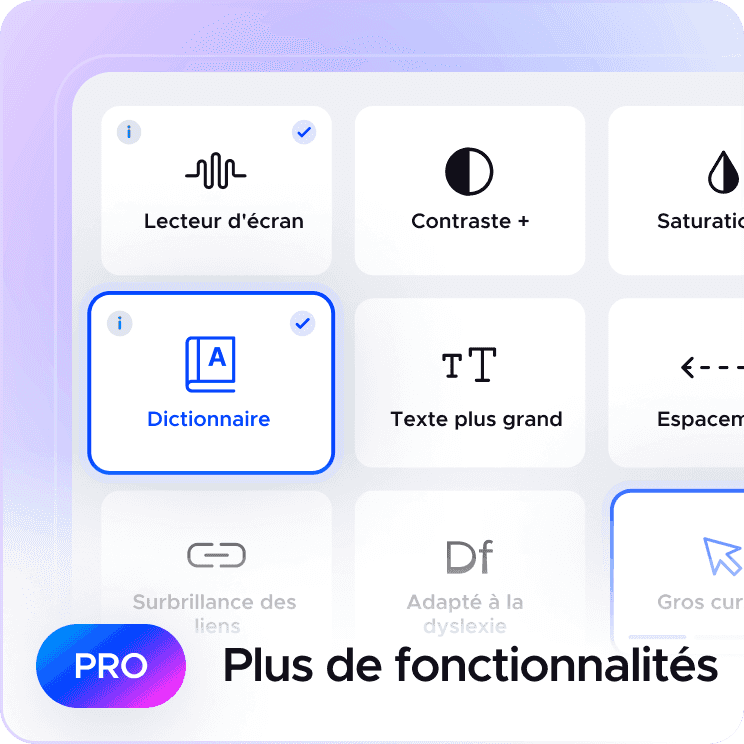 Fonctionnalités supplémentaires du widget Pro de UserWay