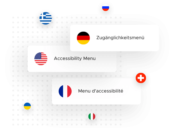 Menu de acessibilidade em diferentes idiomas