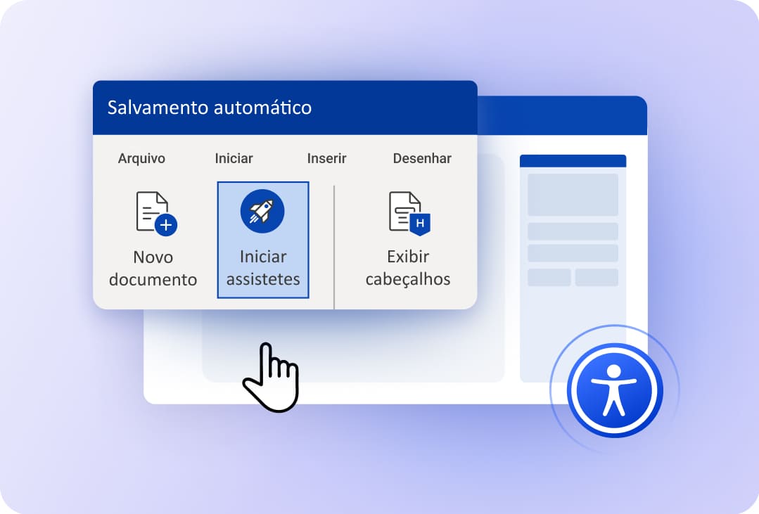 Janela de software mostrando tela de usuário iniciando o assistente de acessibilidade UserWay no MS Office