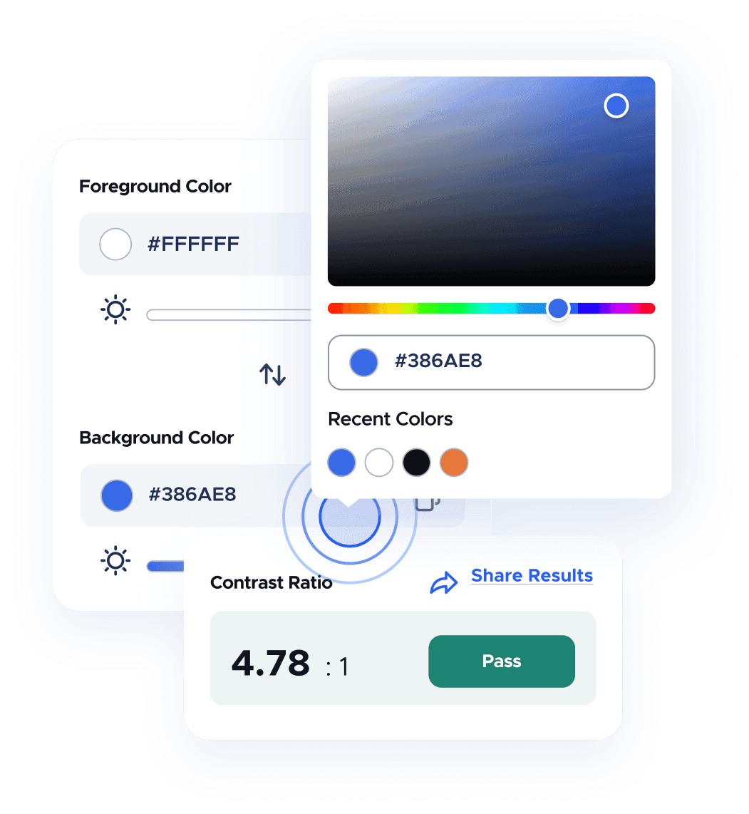 Color contrast checker with foreground color and background color sliders and contrast ratio result