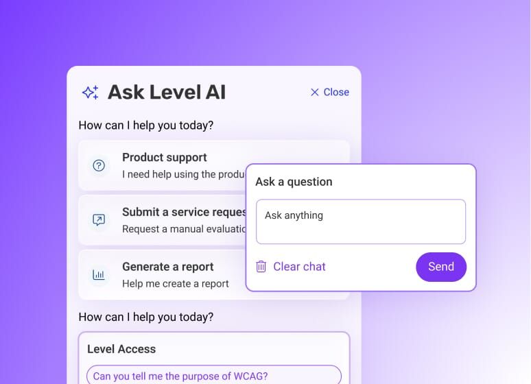 Interface for the Ask Level AI feature showing help options such as Product support.