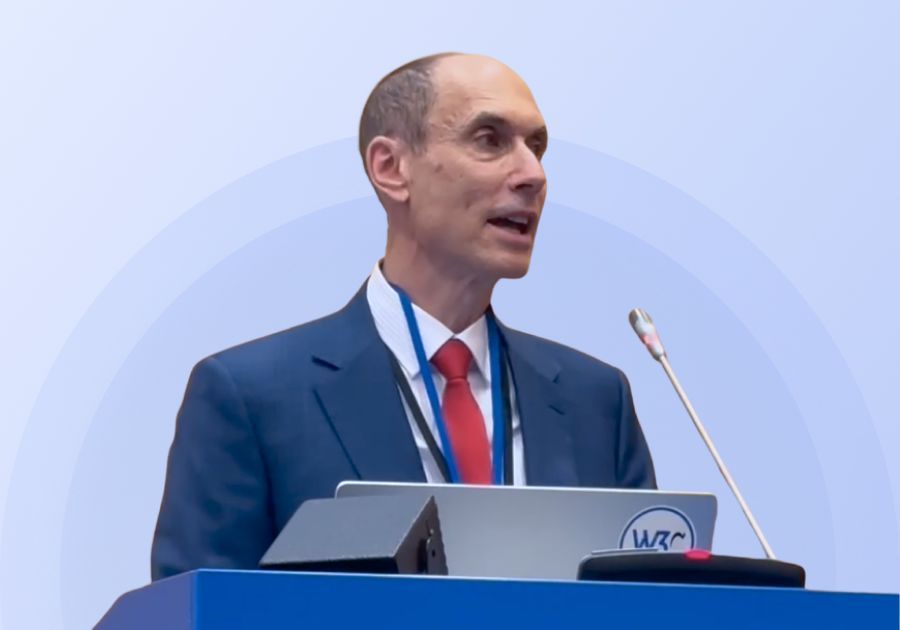 Image of Dr. Lionel Wolberger, CCOO at UserWay, delivering a speech at the United Nations.
