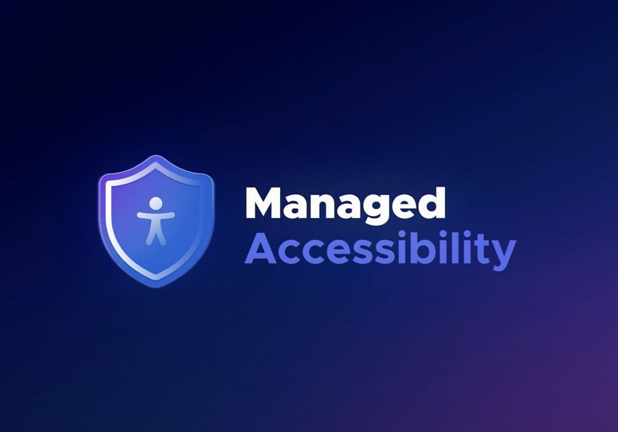 Illustration of the UserWay shield, accompanied by the text 'Managed Accessibility' adjacent to it.