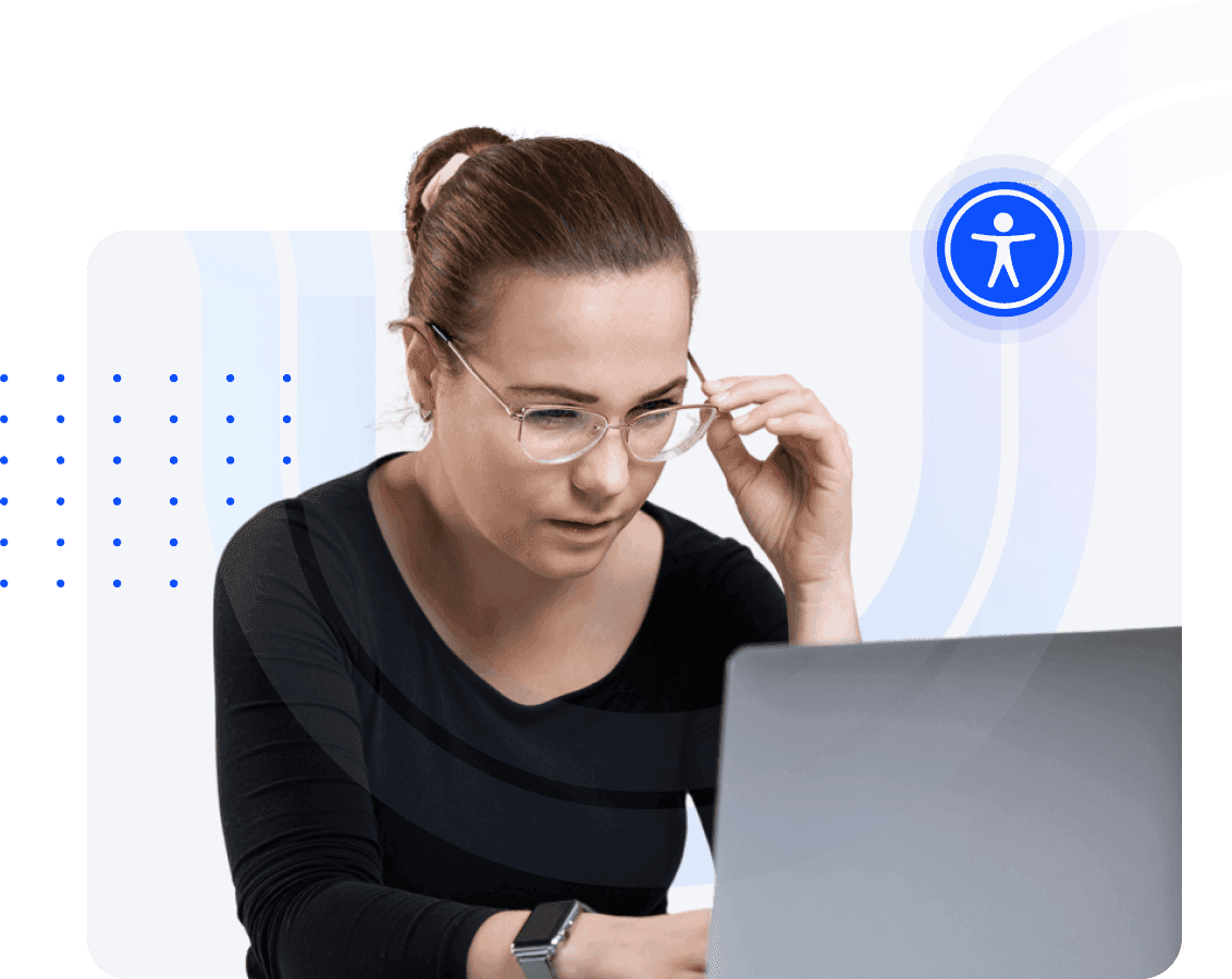 Woman wearing glasses using a laptop