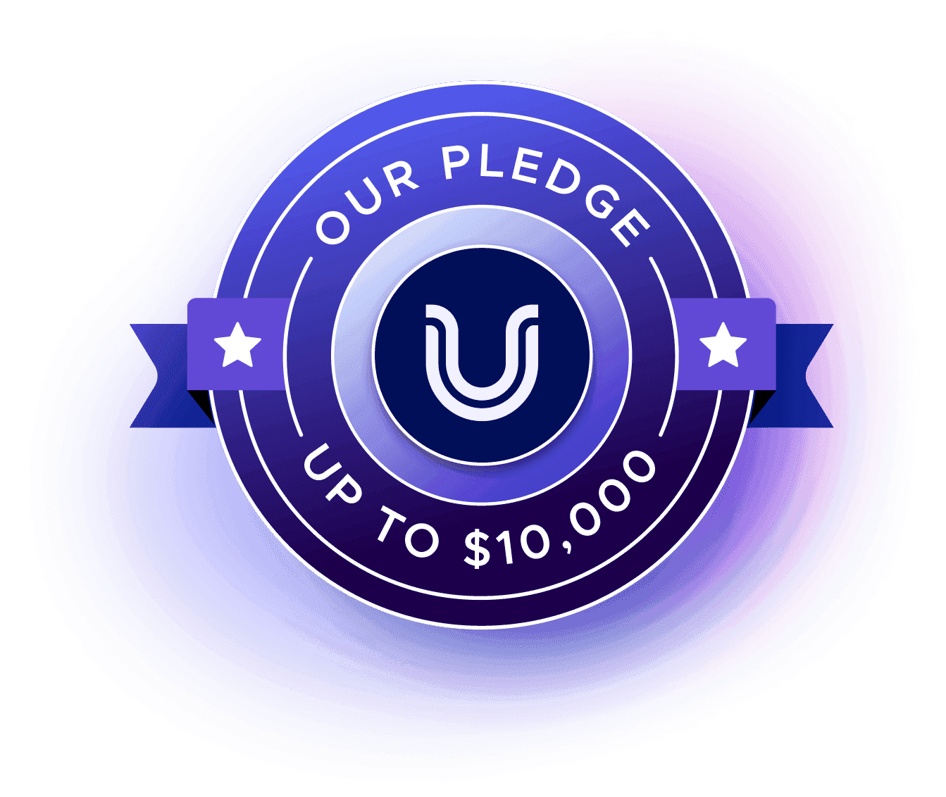 A badge with the UserWay Logo in the center. The badge reads 'Our Pledge - Up To $10,000'