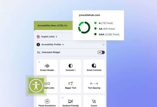 Bulllets showing Site Hub's fixed violations and UserWay Widget features