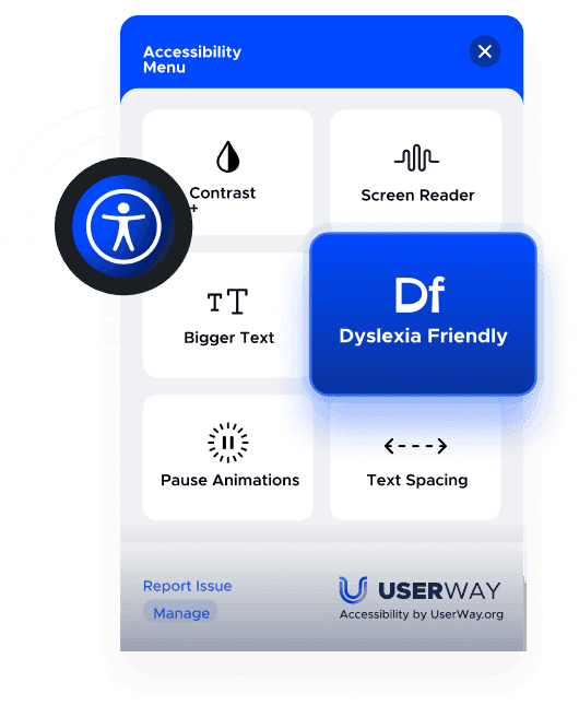 Image of the UserWay widget with the Dyslexia Friendly feature highlighted.