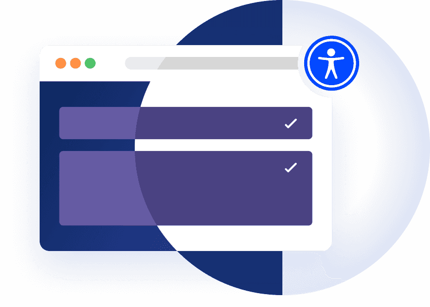 Mock-up of a web page with different color themes and the accessibility icon