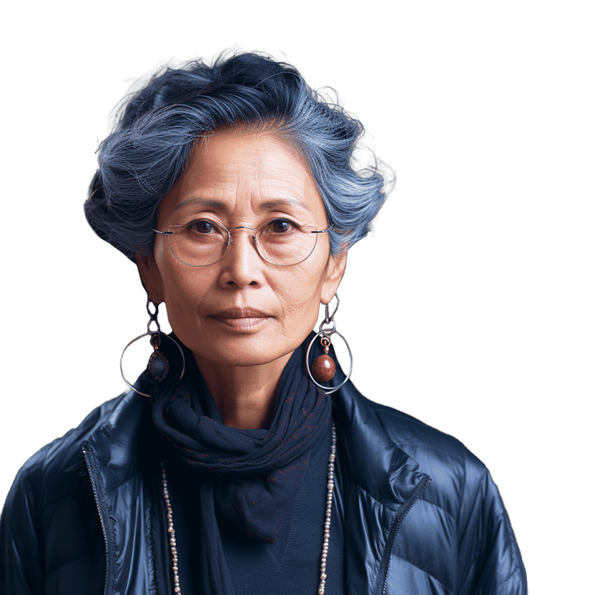 Vision-impaired woman wearing glasses facing the camera