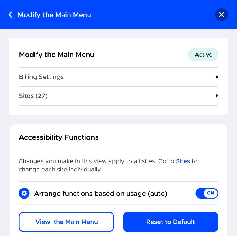 UserWay paid widget showing main menu modification