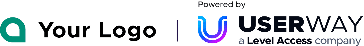 Example of a co-branded logo with 'Your Logo' on the left and 'Powered by UserWay, a Level Access company' on the right, separated by a vertical line.